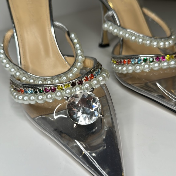 Mach & Mach Diamond of Elizabeth PVC Mules in Clear Silver Faux Pearl sz 38 8 US - Picture 17 of 17